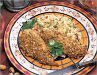 Chicken in a curry-pistachio crust