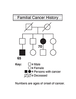 Genetic chart showing familial cancer history.