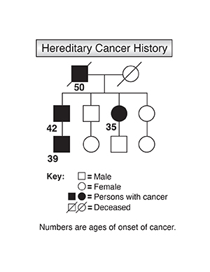 Genetic chart showing hereditary cancer history.